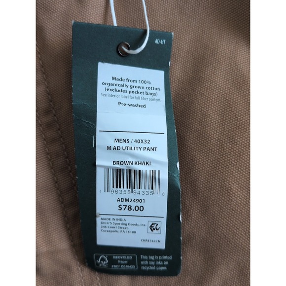 Alpine Design Men's Utility Workwear Pant Brown Khaki Size 40X32 NWT - Picture 5 of 7